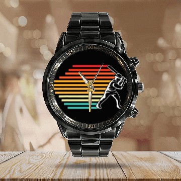 Discover Retro Baseball Player Retro Softball Team Calendar Steel Band Watch