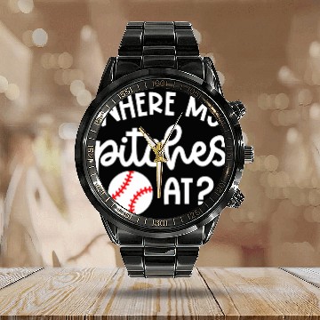 Discover Where My Pitches At Baseball Pitcher Softball Cute Funny Baseball Tees Calendar Steel Band Watch