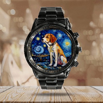 Discover Van gogh Beagle in starry night Zip Calendar Steel Band Watch
