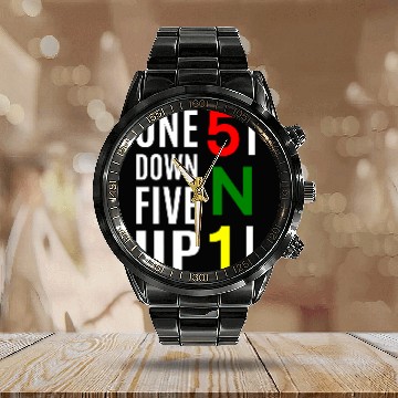 Discover One Down Five Up Motorcycle Gear Shift Transmission Biker Zip Calendar Steel Band Watch