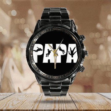 Discover Mens Skydive Parachuting Father Paraglider 2Funny Skydiving Dad Calendar Steel Band Watch