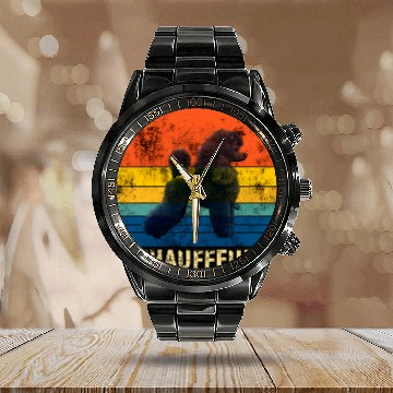 Discover Poodle Chauffeur Retro Circle Dog Owner Calendar Steel Band Watch
