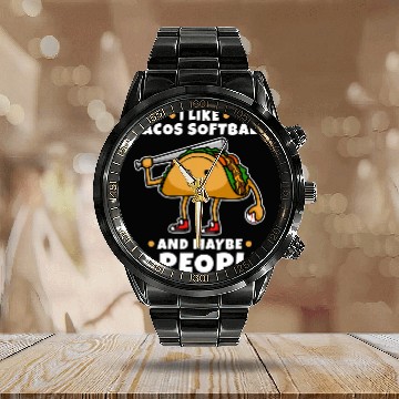 Discover Softball and Tacos 1 Calendar Steel Band Watch