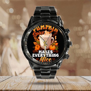 Discover Pumpkin Spice Makes Everything Nice Cinnamon Sticks Coffee Calendar Steel Band Watch