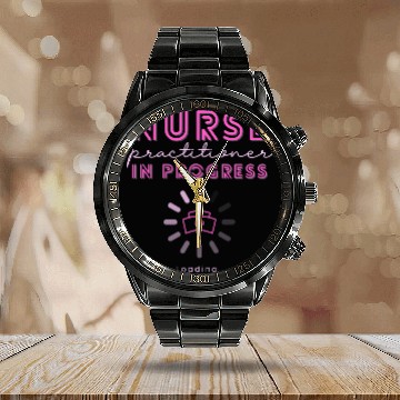 Discover NP nurses Practitioner In Progress Loading Nursing School Calendar Steel Band Watch