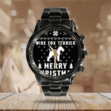 Discover WIRE FOX TERRIER Ugly Christmas Sweater Calendar Steel Band Watch