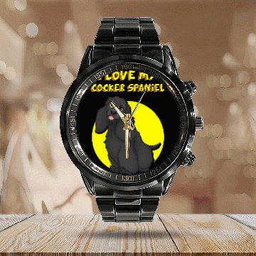 Discover I Love My Black Cocker Spaniel Zip Calendar Steel Band Watch