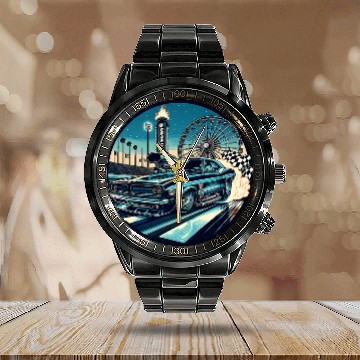 Discover Muscle Car Prototype Racing 22 Calendar Steel Band Watch