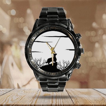 Discover Welsh Springer Spaniel Shadow in Moon for Halloween Calendar Steel Band Watch