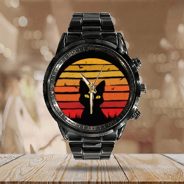 Discover Retro Cat Meme Sunset vintages Design Style For Cat Lovers Baseball Tees Calendar Steel Band Watch