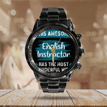 Discover Married English Instructor Husband Job Profession Baseball Tees Calendar Steel Band Watch