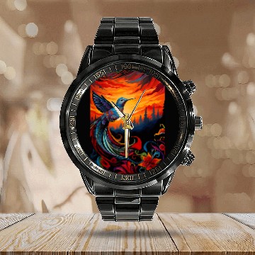 Discover Pacific Northwest Native American Indian Hummingbird Calendar Steel Band Watch