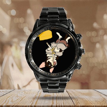Discover Upside Down Doggo in Sweater with Cheese Zip Calendar Steel Band Watch