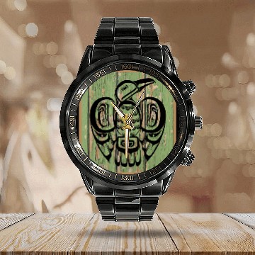 Discover Pacific Northwest Coast Native American Indian Style Bird 2 Calendar Steel Band Watch