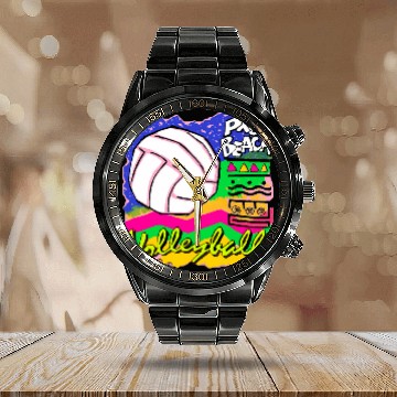 Discover Pro Beach Volleyball I Dig Fun Player Zip Calendar Steel Band Watch