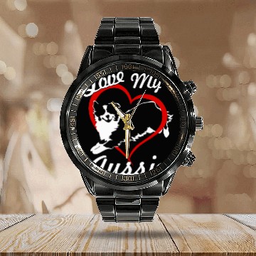 Discover Love My Aussie NickerStickers Australian Shepherd Calendar Steel Band Watch
