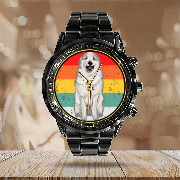 Discover vintages Retro Sunset Great Pyrenee Dog Calendar Steel Band Watch