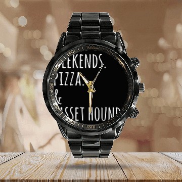 Discover Weekends Pizza Basset Hound Dog Baseball Tees Calendar Steel Band Watch