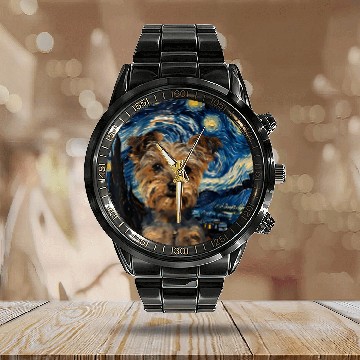 Discover Yorkshire Terrier Dog Van Gogh Style Starry Night Baseball Tees Calendar Steel Band Watch