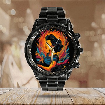 Discover Yoga Pose Meditation Lover Abstract Fiery Art Baseball Tees Calendar Steel Band Watch