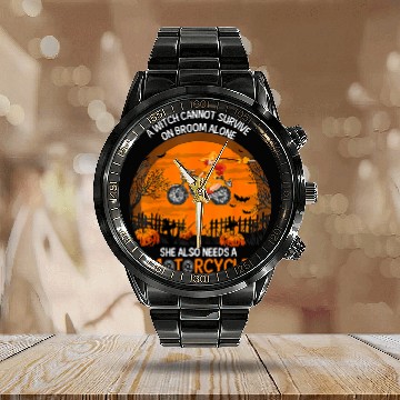 Discover Witch Cant Survive On Broom Alone She Needs A Motorcycle Calendar Steel Band Watch