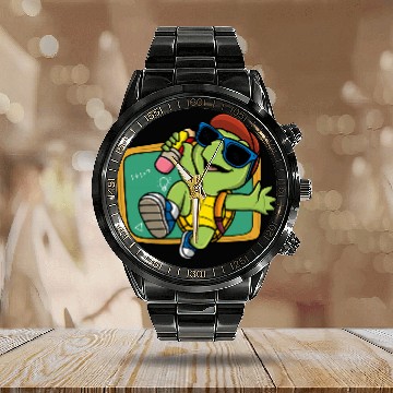 Discover Back To School Turtle Student Teacher Cute Zip Calendar Steel Band Watch