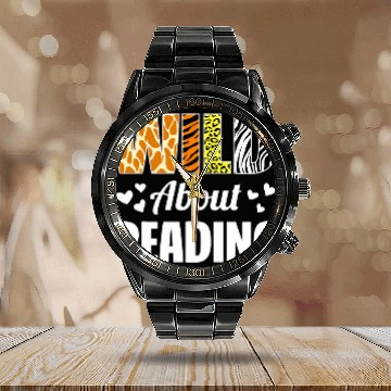 Discover Wild About Reading Teacher Librarian Bibliophile Book Lover Baseball Tees Calendar Steel Band Watch