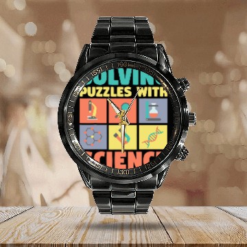 Discover Solving Puzzles with Science Physics Chemist Geek Calendar Steel Band Watch