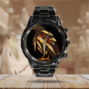 Discover Yellowhead Bird Native American Indian Northwest Tribal Calendar Steel Band Watch Calendar Steel Band Watch