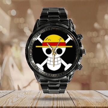 Discover Straw hat pirates flag one piece 3D Calendar Steel Band Watch