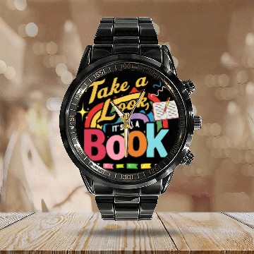 Discover Reading Bookworm Librarian Calendar Steel Band Watch