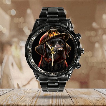 Discover Labrador Retriever Fireman on Firefighter Labrador Retriever Calendar Steel Band Watch