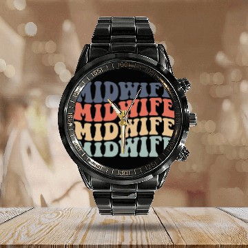 Discover Retro Trendy Midwife Doula Birthing Midwifery Baseball Tees Calendar Steel Band Watch