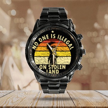 Discover Retro Native American Immigration Indian Pride Calendar Steel Band Watch