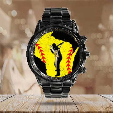Discover Wisconsin Softball Love Playing Softball Player Coachs Team Calendar Steel Band Watch