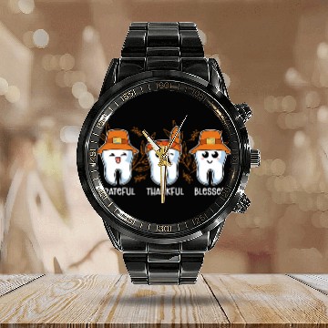Discover Thankful Grateful Blessed dentists Dental Technicians Calendar Steel Band Watch
