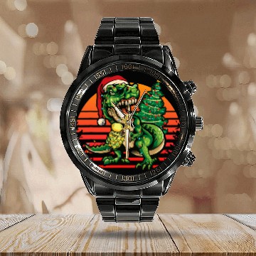 Discover xmass Dinosaur TRexs Tree Christmas Lights Calendar Steel Band Watch