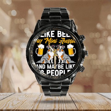 Discover Mini Aussie Beer Miniature Australian Shepherd Calendar Steel Band Watch