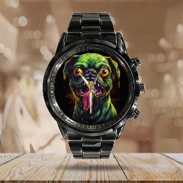 Discover Zombie Pug Calendar Steel Band Watch