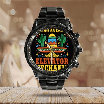 Discover Nacho Average Elevator Mechanic Mexican Cinco De Mayo Calendar Steel Band Watch