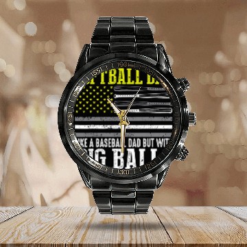 Discover Softball Dad a baseball Dad but with bigger balls US Flag Calendar Steel Band Watch