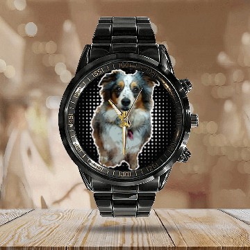 Discover Mini Aussie Australian Shepherd Blue Merle Calendar Steel Band Watch