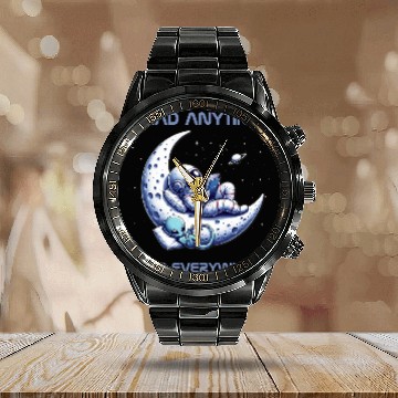Discover Moon Swing Astronaut 2Alien Reading Book 2Space Lovers Zip Calendar Steel Band Watch