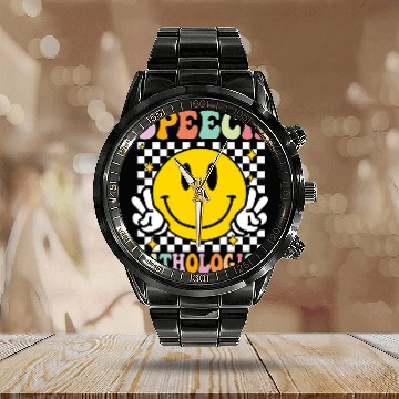 Discover Groovy Speech Pathologist Speech Language Therapy SLP Baseball Tees Calendar Steel Band Watch
