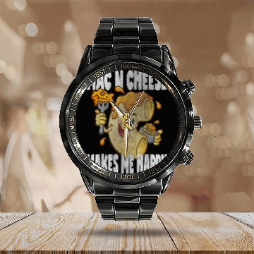 Discover Retro Mac Cheese Makes Me Happy Funny Macaroni Love Baseball Tees Calendar Steel Band Watch