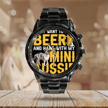 Discover Mini Aussie Beer Miniature Australian Shepherd 1 Calendar Steel Band Watch
