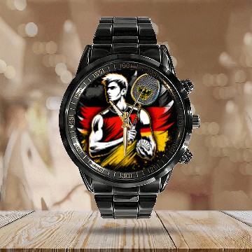 Discover German Badminton Enthusiast Racket Shuttlecock Germany Baseball Tees Calendar Steel Band Watch