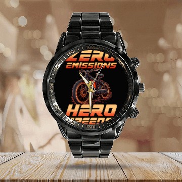 Discover Zero Emission Hero Speeds EBike Electric Cycling Calendar Steel Band Watch