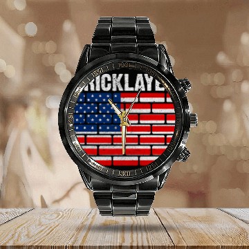 Discover Patriotic Bricklayer Job Bricks Construction Mortar Mason Calendar Steel Band Watch