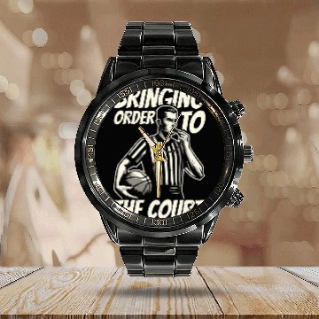 Discover Basketball Referee Refereeing Ref Sports Game Official Zip Calendar Steel Band Watch